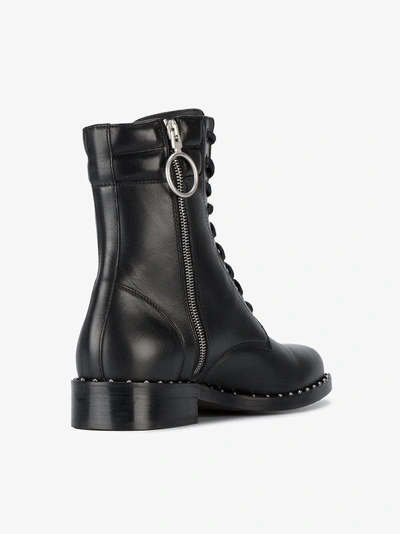 Shop Off-white Leather Combat Studded Boots In Black
