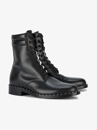 Shop Off-white Leather Combat Studded Boots In Black