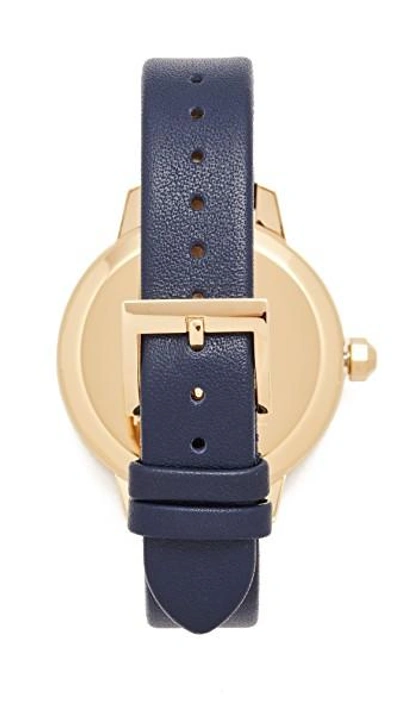Shop Tory Burch The Collins Leather Watch In Gold/navy