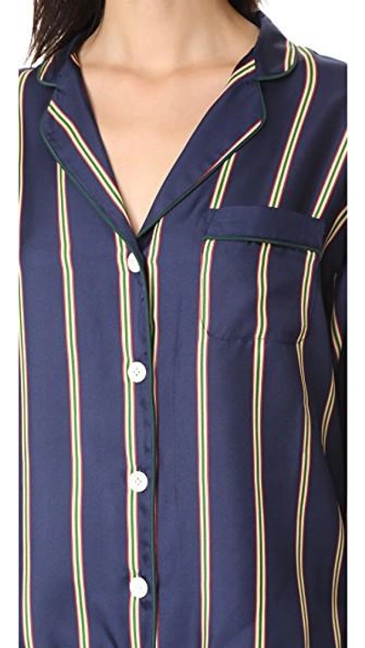 Shop Sleepy Jones Silk Marina Pajama Shirt In Navy