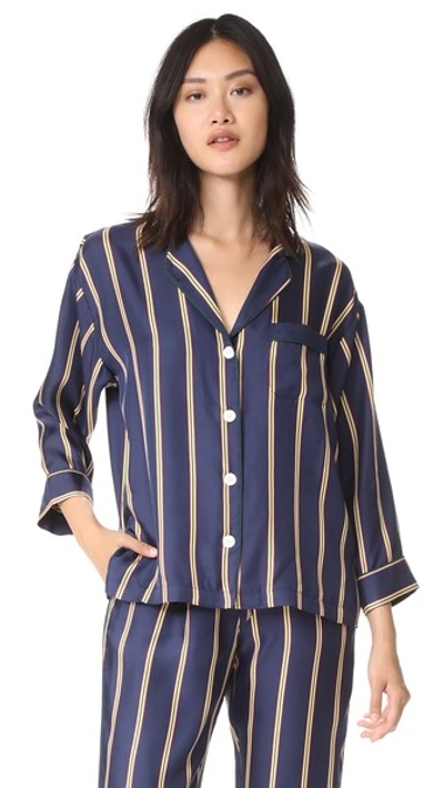 Sleepy Jones Silk Marina Pajama Shirt In Navy