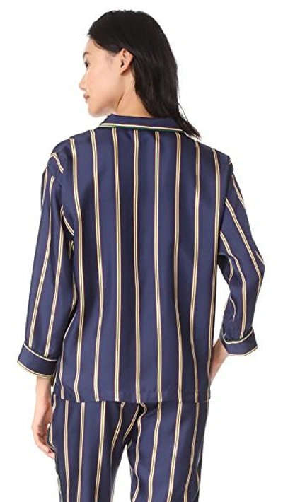 Shop Sleepy Jones Silk Marina Pajama Shirt In Navy