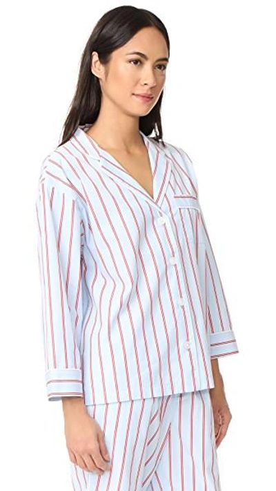 Shop Sleepy Jones Marina Pajama Shirt In Blue/red