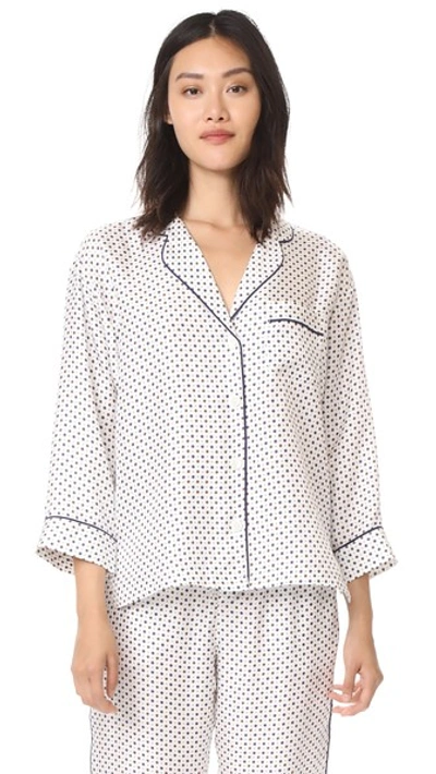 Sleepy Jones Silk Marina Pajama Shirt In Cream
