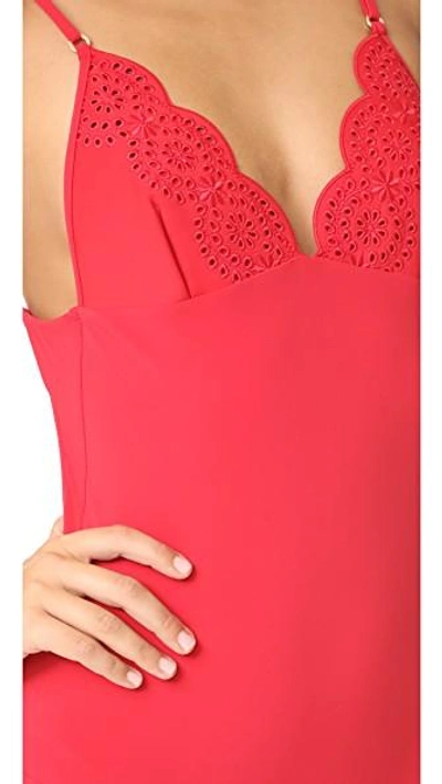 Shop Stella Mccartney Broderie Anglaise One Piece In Tango Red