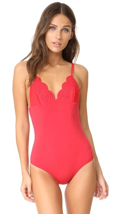 Shop Stella Mccartney Broderie Anglaise One Piece In Tango Red