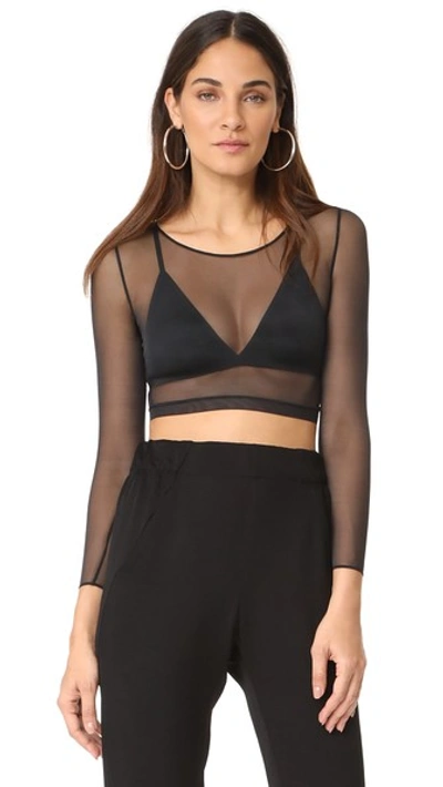 Spanx Sheer 3/4 Sleeve Crop Top In Very Black