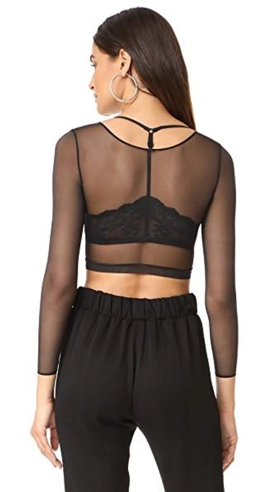 Shop Spanx Sheer 3/4 Sleeve Crop Top In Very Black