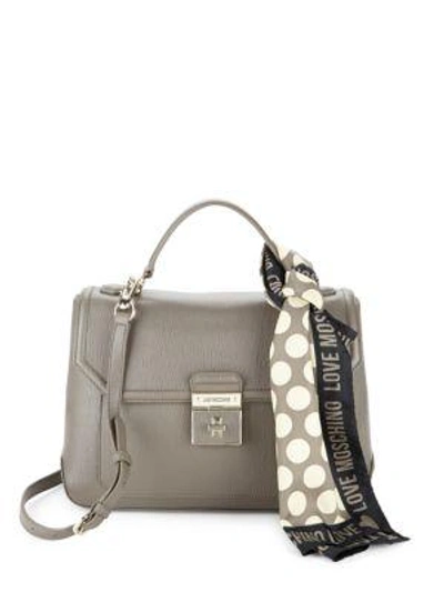 Shop Love Moschino Saffiano Leather Satchel In Grey