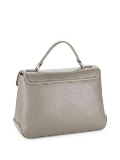 Shop Love Moschino Saffiano Leather Satchel In Grey