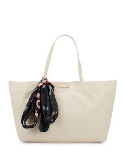 Shop Love Moschino Faux Leather Logo Tote In Ivory