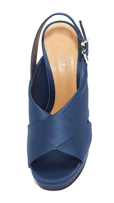 Shop Schutz Millie Peep Toe Heels In Dress Blue