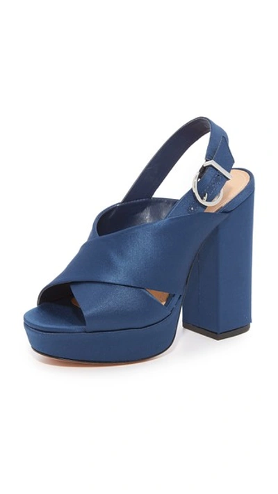 Shop Schutz Millie Peep Toe Heels In Dress Blue