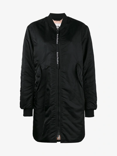 Shop Acne Studios Coos Long Branded Bomber Jacket In Black