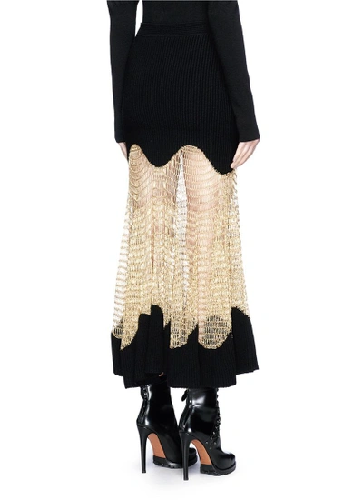 Shop Alexander Mcqueen Metallic Mesh Panel Rib Knit Maxi Skirt