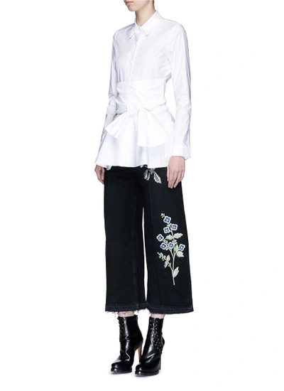 Shop Alexander Mcqueen Swallow Gryphon Floral Appliqué Culotte Jeans