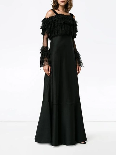 Shop Alberta Ferretti Floor Length Gown With Lace Sleeves In 0555