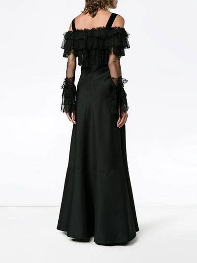 Shop Alberta Ferretti Floor Length Gown With Lace Sleeves In 0555