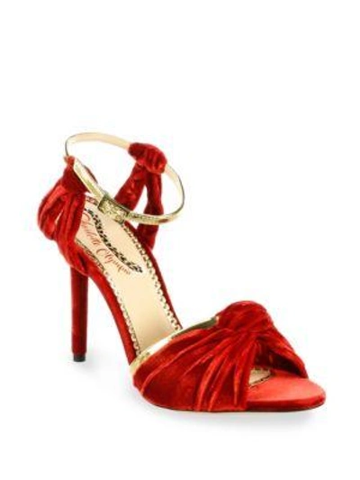Shop Charlotte Olympia Broadway Velvet Sandals In Red