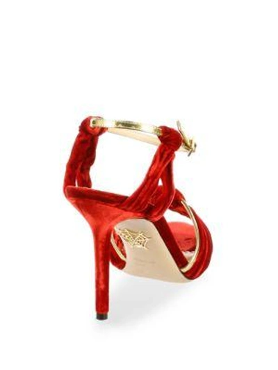 Shop Charlotte Olympia Broadway Velvet Sandals In Red