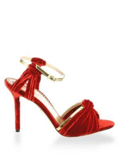 Shop Charlotte Olympia Broadway Velvet Sandals In Red