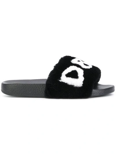Shop Dolce & Gabbana Lapin Logo Vamp Slides - Black