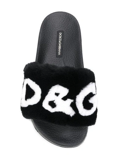 Shop Dolce & Gabbana Lapin Logo Vamp Slides - Black