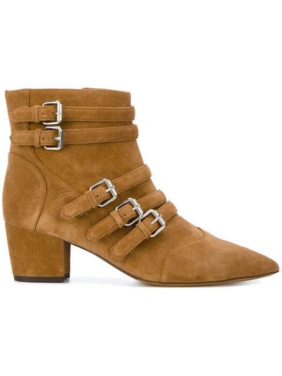 Shop Tabitha Simmons Strappy Buckle Boots In Brown