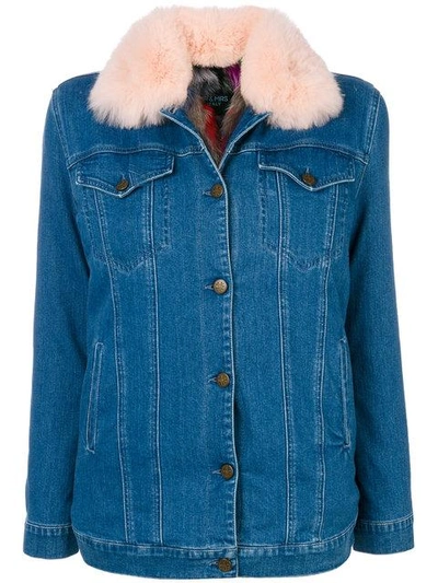 Shop Mr & Mrs Italy Fur Trim Denim Jacket In Blue