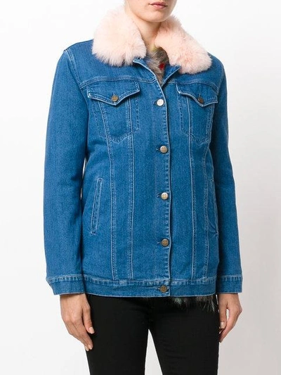 Shop Mr & Mrs Italy Fur Trim Denim Jacket In Blue