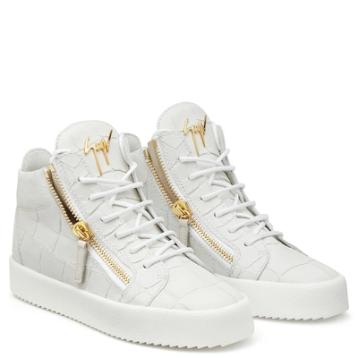 Shop Giuseppe Zanotti - Crocodile-embossed Mid-top Sneaker Kriss In White