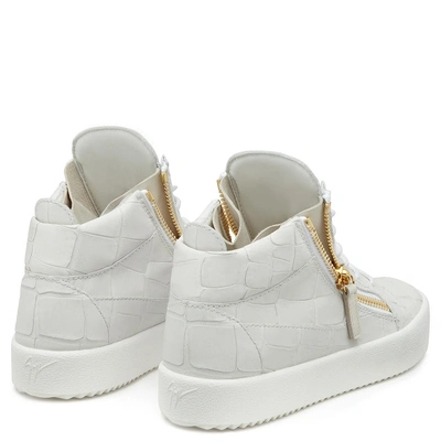 Shop Giuseppe Zanotti - Crocodile-embossed Mid-top Sneaker Kriss In White