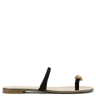 Shop Giuseppe Zanotti - Black Suede Flat With Mutlicolor Accessory Laetitia