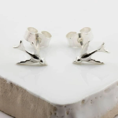 Gucci Tiny Swallow Stud Earrings Silver In Metallic