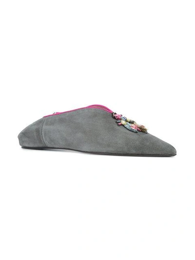 Shop Figue Embroidered Mules - Grey