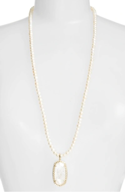 Kendra Scott Marlowe Beaded Pendant Necklace In Crystal Ivory Illusion/ Gold