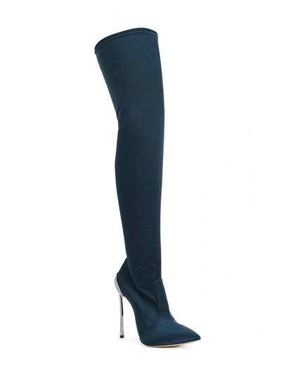 Shop Casadei Over-the-knee Techno Blade Boots In Blue