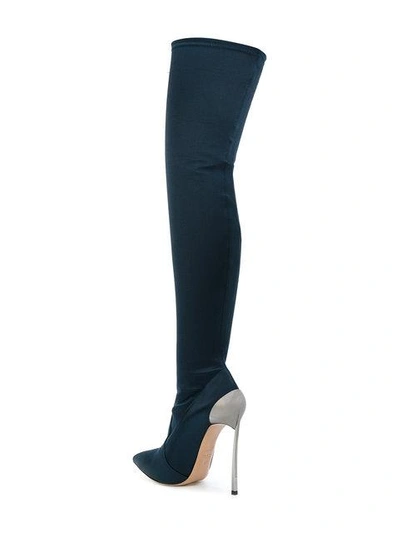 Shop Casadei Over-the-knee Techno Blade Boots In Blue