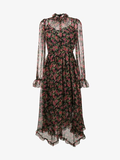 Shop Dolce & Gabbana Rose Print Maxi Dress In Black