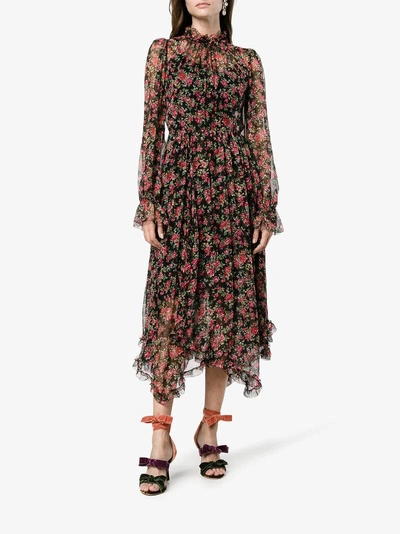 Shop Dolce & Gabbana Rose Print Maxi Dress In Black