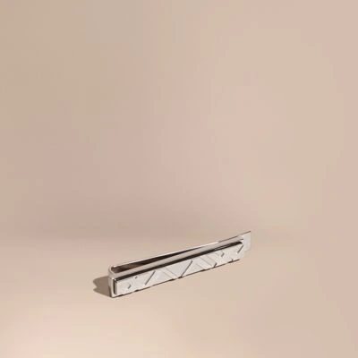 Burberry Check-engraved Tie Bar In Silver
