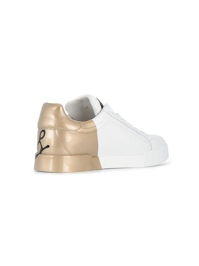 Shop Dolce & Gabbana Gold Logo Printed Sneakers In White