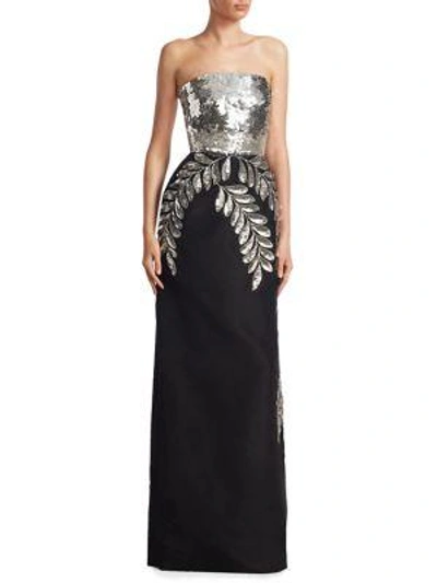 Shop Oscar De La Renta Silk Sequin Gown In Black