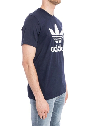Shop Adidas Originals Original Trefoil Cotton T-shirt In Navy