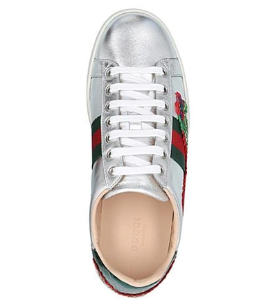 Shop Gucci New Ace Dragon-embellished Leather Trainers In Silver