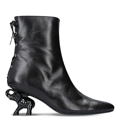 Shop Dorateymur Tribal Elephant Heel Leather Ankle Boots In Black