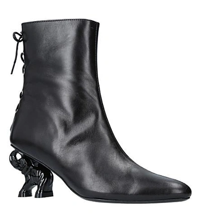 Shop Dorateymur Tribal Elephant Heel Leather Ankle Boots In Black