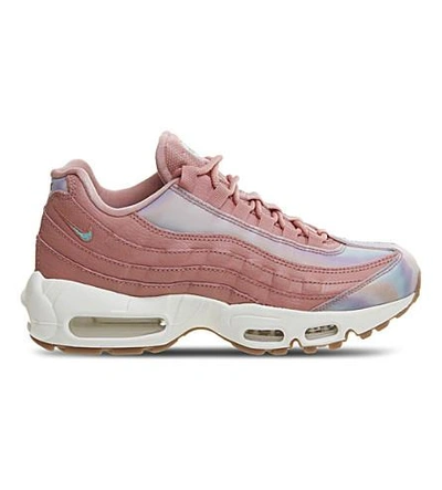 Shop Nike Air Max 95 Leather Trainers In Red Stardust Teal