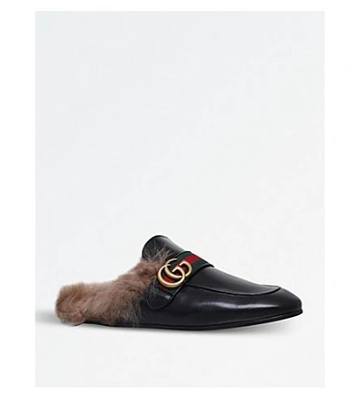 Shop Gucci Princetown Backless Leather Slippers In Black