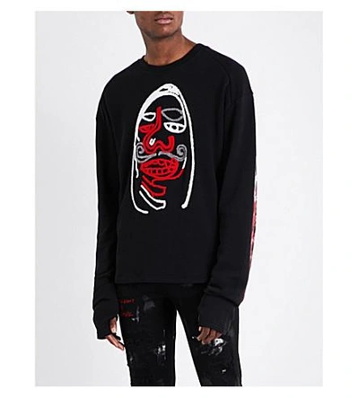 Shop Haculla Face-embroidered Cotton Sweatshirt In Black